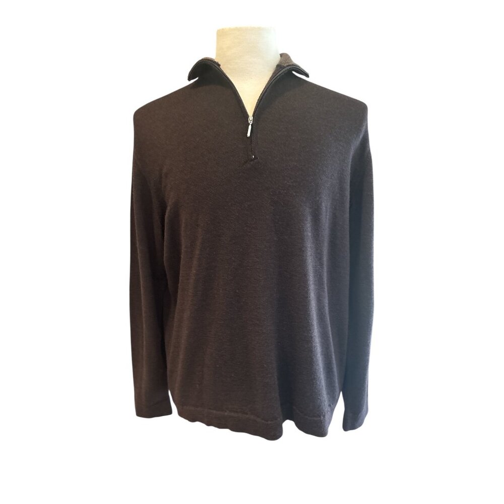Mario Gilberti Made in Italy 100% Merino Wool Half-Zip Sweater XL Brown Pullover - Picture 2 of 10